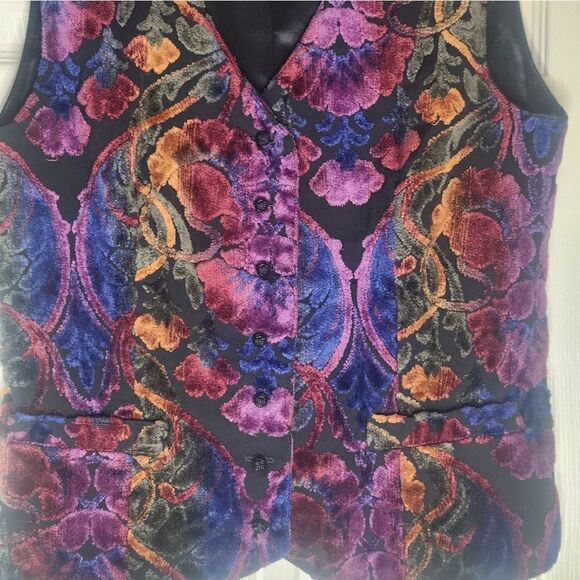 Therese Baumarie PARIS S/M Multicolor Floral Velvet Floral Buttons Women's Vest - Picture 9 of 9